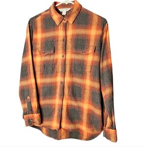 Old Navy Evermore Flannel Boyfriend Shirt Orange Plaid Womens Small Swifties